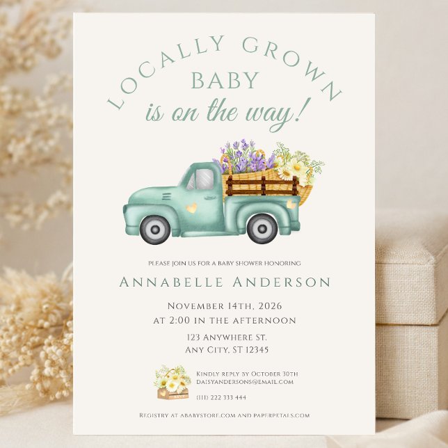 Convite Chá de Bebê Neutro Elegante de Produtos Locais (Elegant Locally Grown Neutral Baby Shower Invitation)