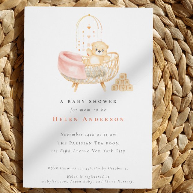Convite Chá de Bebê Neutro em Aquarela com Urso Bohemiano (Bohemian Teddy Bear Watercolor Neutral Baby Shower Invitati)