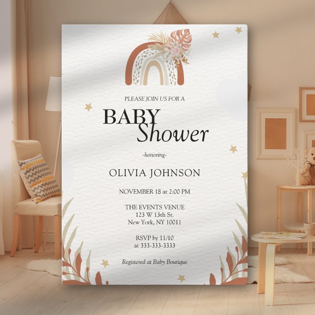 Convite Chá de Bebê Neutro em Floral Selvagem Boho Chic (Criador carregado)