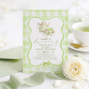 Convite Chá de Bebê Neutro em Partida de Chá Matcha