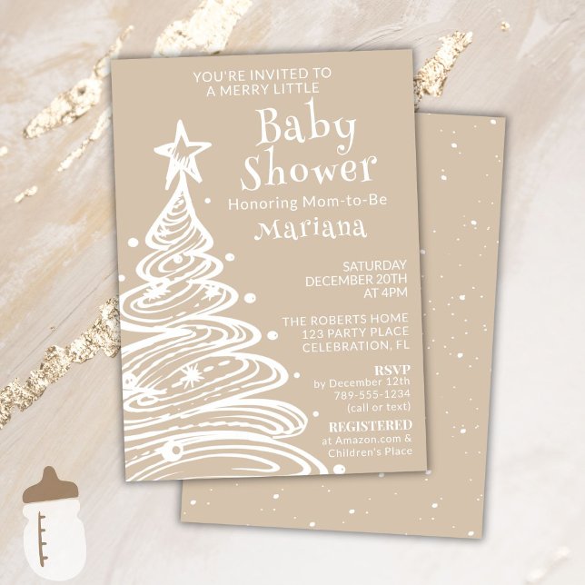 Convite Chá de Bebê Neutro em Tons Bege Boho de Natal (Criador carregado)