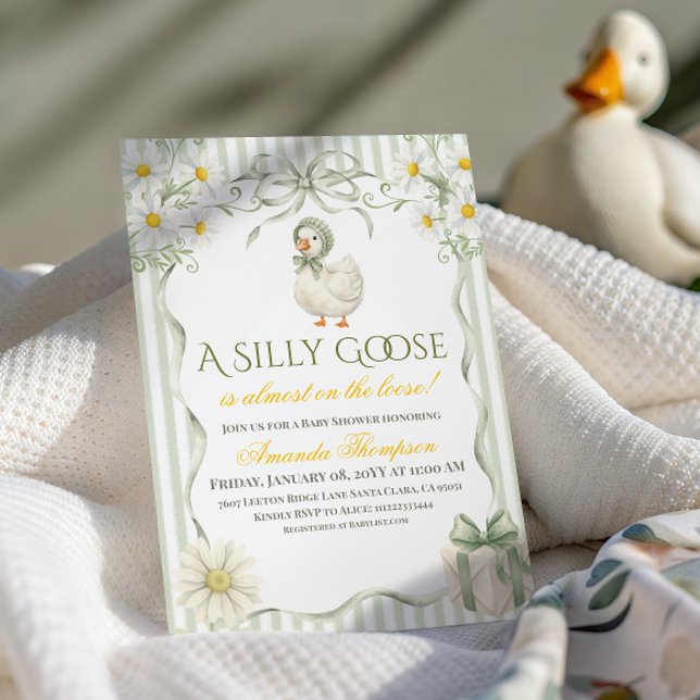 Convite Chá de Bebê Neutro em Verde Sage Silly Goose (Criador carregado)