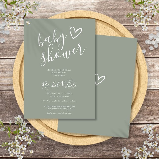 Convite Chá de Bebê Neutro em Verde Salvia (Sage Green Gender Neutral Baby Shower Invitation)