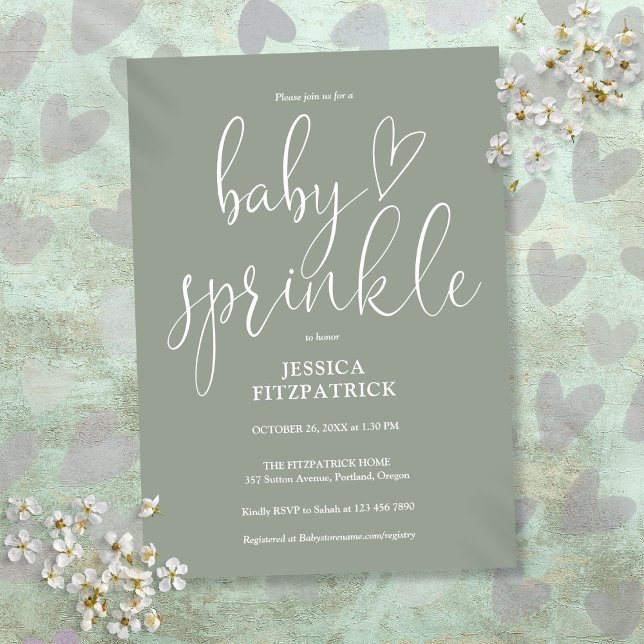 Convite Chá de Bebê Neutro em Verde Salvia (Sage Green Gender Neutral Baby Sprinkle Shower Invitation)