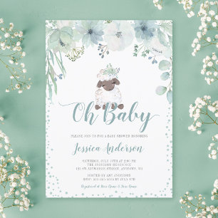 Convite Chá de Bebê Neutro Floral Verdejante Cordeiro