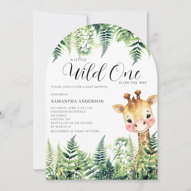 Convite Chá de Bebê Neutro Girafa Wild One (Frente)