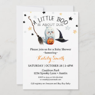 Convite Chá de Bebê Neutro Little Boo Festa de Halloween