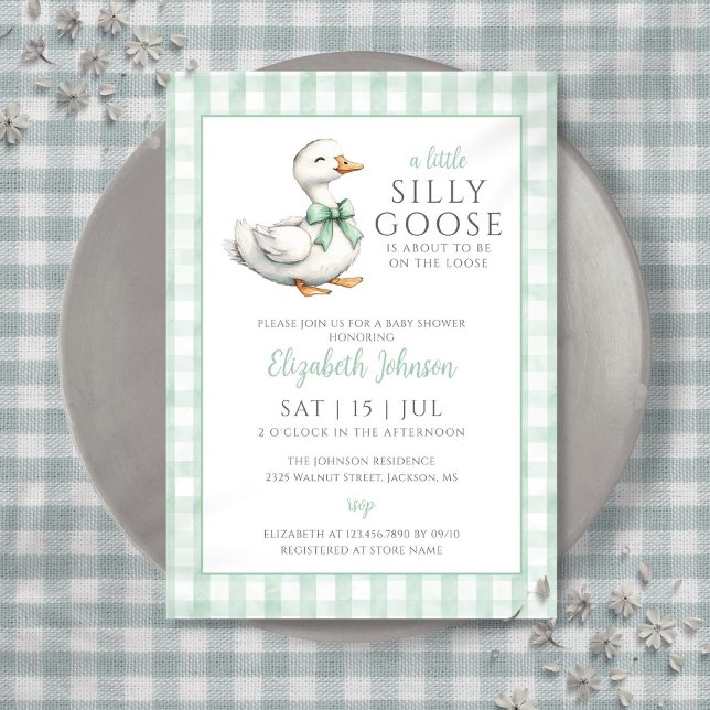 Convite Chá de Bebê Neutro Pequeno Ganso Bobo (Little Silly Goose Gender Neutral Baby Shower Invitation)