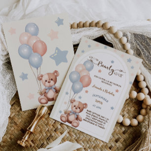 Convite Chá de Bebê Neutro Urso Teddy Aquarela Boho