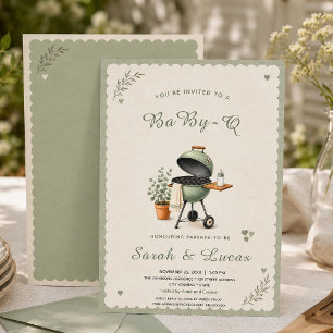 Convite Chá de Bebê Neutro Vintage Sage Green Baby-Q BBQ