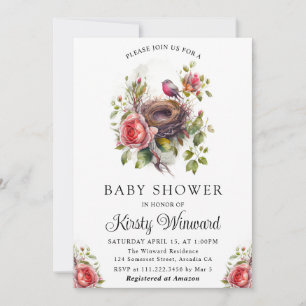 Convite Chá de Bebê Ninho de Pássaro Floral Primavera Aqua