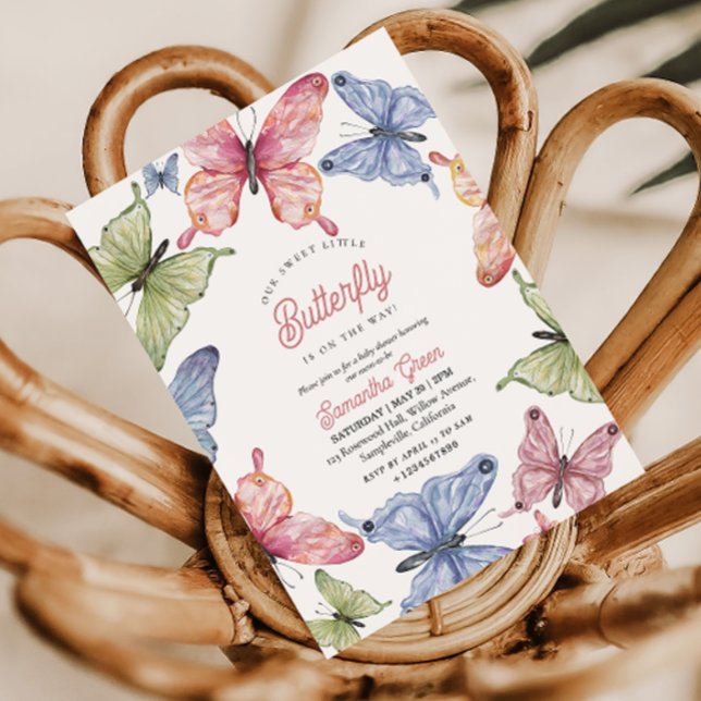Convite Chá de Bebê Nossas Pequenas Borboletas - Neutro em (Gender Neutral Butterfly Baby Shower Invitation)