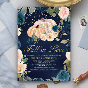 Convite Chá de Bebê Nupcial Abóbora Floral Azul Marinho Do