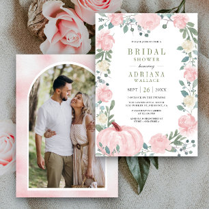 Convite Chá de Bebê Nupcial com Abóbora Floral Rosa Cor de