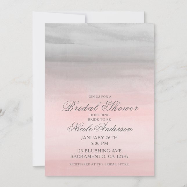Convite Chá de Bebê Nupcial com Aquarela Moderna Rosa Enru (Frente)