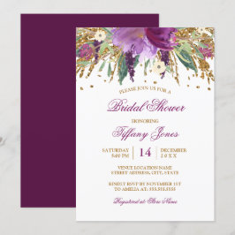 Convite Chá de Bebê Nupcial Floral Aquarela Amethyst Spark