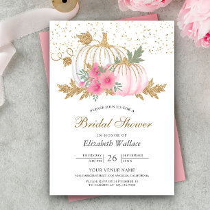 Convite Chá de Bebê Nupcial Floral Rosa Abóbora Dourado e