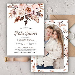 Convite Chá de Bebê Nupcial Fotográfico Floral Marfim Terr