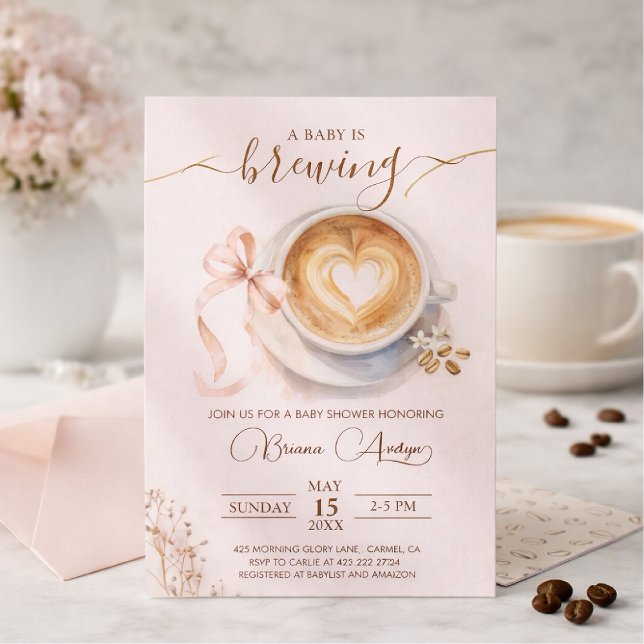 Convite Chá de Bebê 'O Bebê Está Preparando Café' (Criador carregado)
