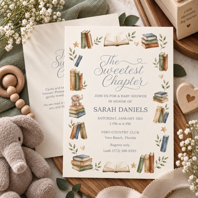 Convite Chá de Bebê O Capítulo Mais Doce Tema de Livro (Book Theme The Sweetest Chapter Baby Shower Invitation)