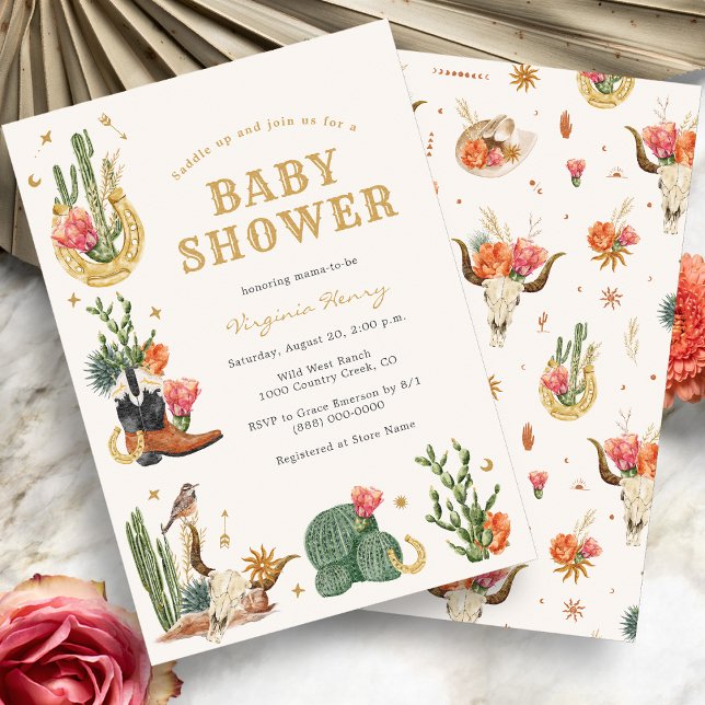 Convite Chá de Bebê Ocidental (Boho Western Watercolor Cowboy Baby Shower Invitation by Painted Paperie
)