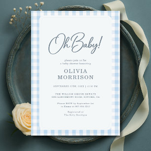 Convite Chá de Bebê Oh Baby Blue Gingham