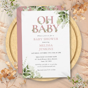 Convite Chá de Bebê Oh Baby Botânica Dusty Rose