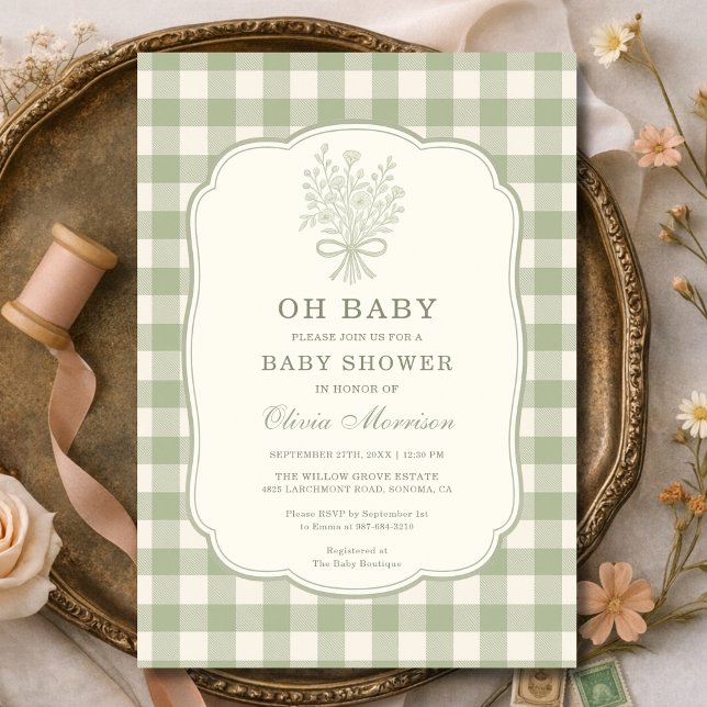 Convite Chá de Bebê Oh Baby Gingham (Criador carregado)