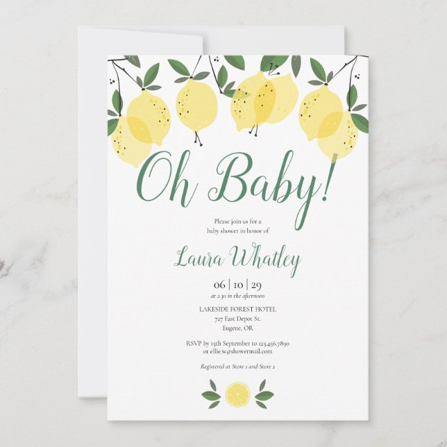 Convite Chá de Bebê Oh Baby Lemons (Frente)