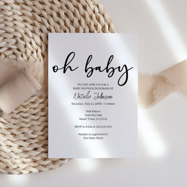 Convite Chá de Bebê Oh Baby Moderno Simples Preto (Criador carregado)