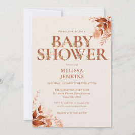 Convite Chá de Bebê Outono Floral Rústico Letra