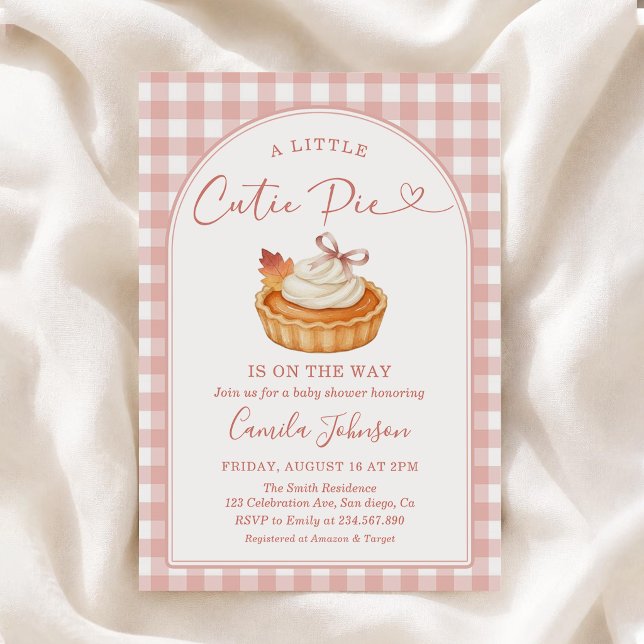 Convite Chá de Bebê Outono Xadrez Rosa Cutie Pie (Criador carregado)