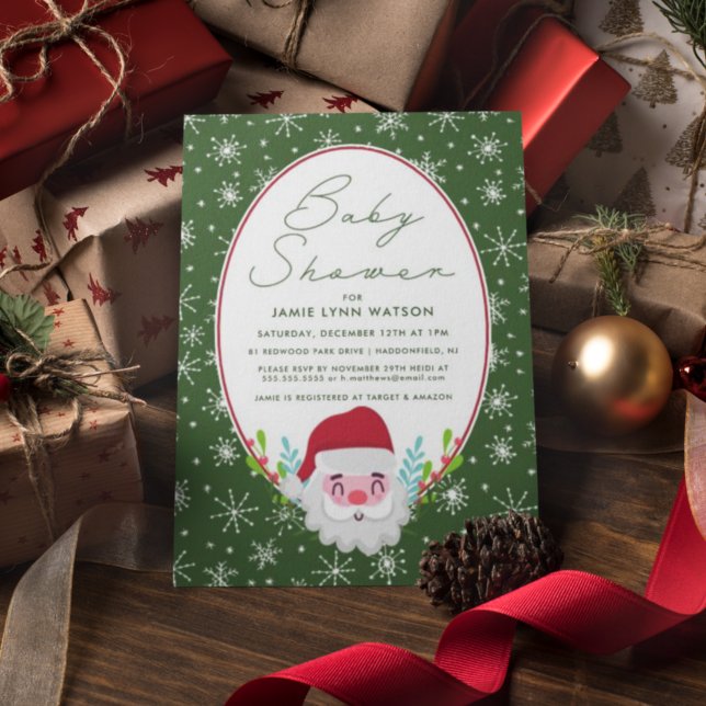 Convite CHÁ DE BEBÊ | Padrão do floco de neve do Papai Noe (Criador carregado)