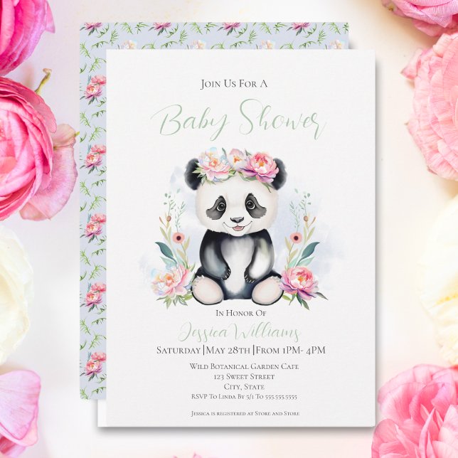 Convite Chá de Bebê Panda Bebê Peônias Selva (Delight in the charm of nature with our Baby Panda Peonies Jungle Invitation!)