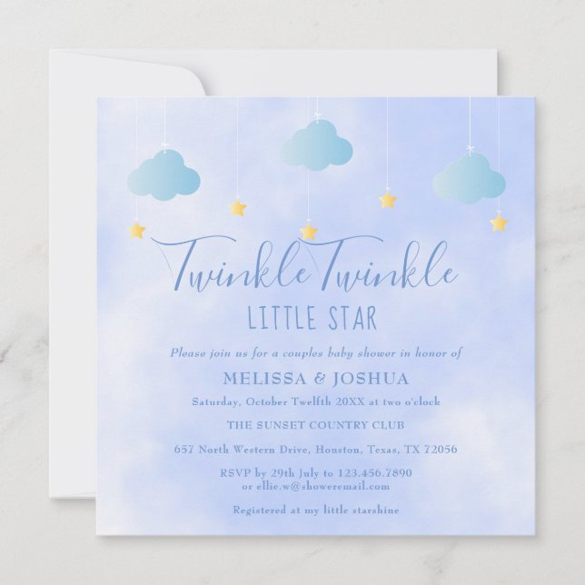 Convite Chá de Bebê para Casais Twinkle Twinkle Little Sta (Frente)