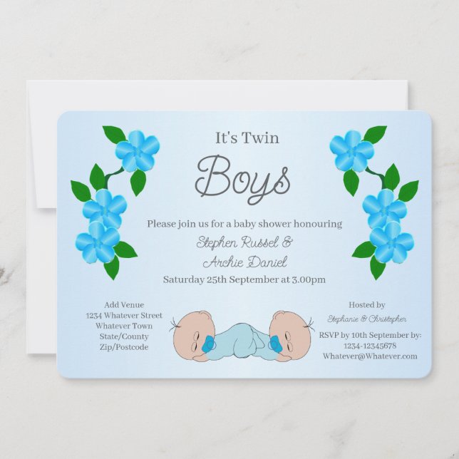 Convite Chá de Bebê para Gêmeos Meninos (Frente)