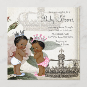 Convite Chá de Bebê para Gêmeos Príncipe e Princesa Étnico