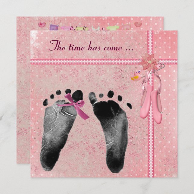 Convite Chá de Bebê para Meninas  (Frente/Verso)