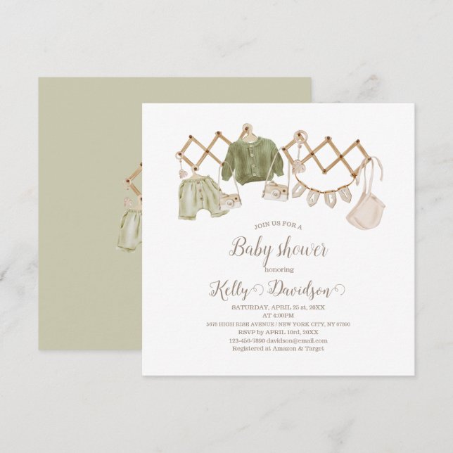 Convite Chá de Bebê para Sala de Bebê Boho sem Distinção d (Frente/Verso)