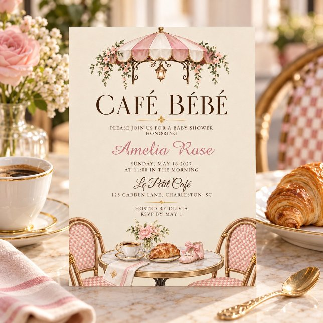 Convite Chá de Bebê Parisiense Café Bébé (Criador carregado)
