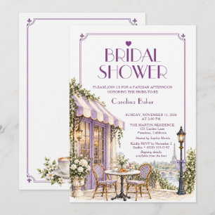Convite Chá de Bebê Parisiense Café Roxo Lavanda Arco de C