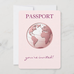 Convite Chá de Bebê Passaporte do Globo Rosa Viagem