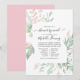 Convite Chá de Bebê Pastel Blush Greenery pelo Correio