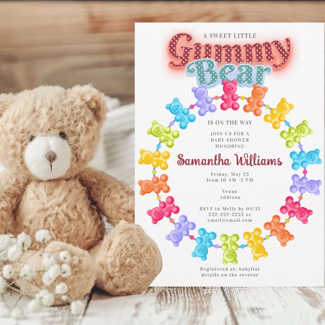 Convite Chá de Bebê Pastel Doce Ursinho de Goma (Sweet Little Gummy Bear Pastel Baby Shower Invitation Yokan Jelly Candy Aesthetic)