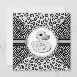Convite Chá de Bebê Pato de Borracha Preto e Branco Elegan
