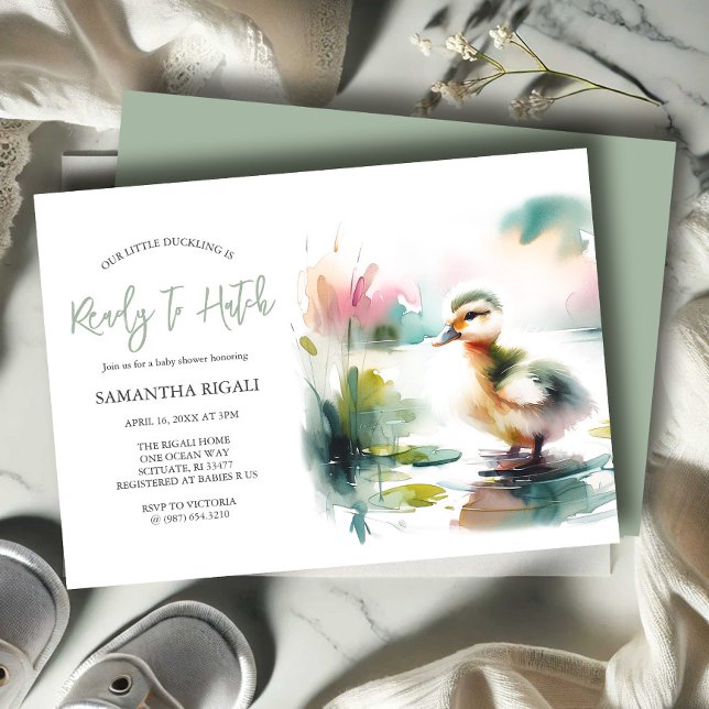 Convite Chá de Bebê Pato em Aquarela Neutro em Gênero Ador (Gender neutral baby shower invitations watercolor duck theme by Do Tell A Belle)