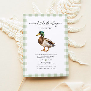 Convite Chá de Bebê Pato Mallard Xadrez Verde Salvia