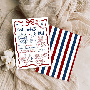 Convite Chá de Bebê Patriótico Vermelho Branco & Devido