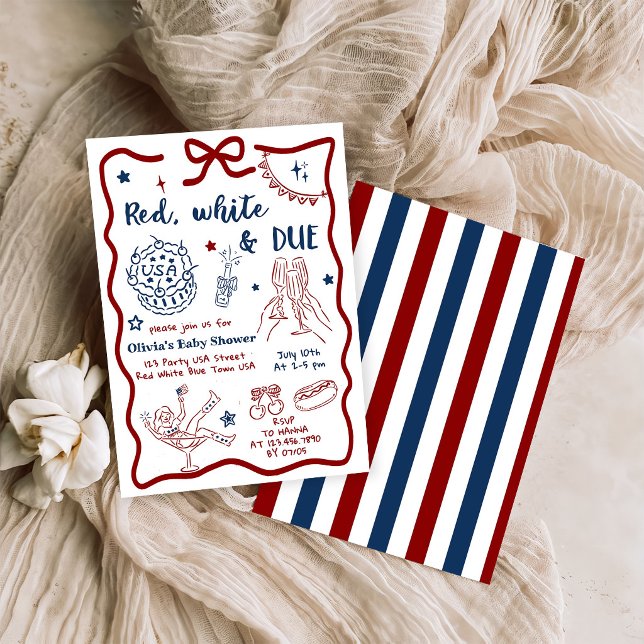 Convite Chá de Bebê Patriótico Vermelho Branco & Devido (Criador carregado)