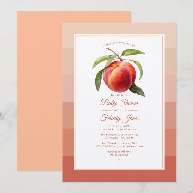 Convite Chá de Bebê Peach Fuzz (Frente/Verso)
